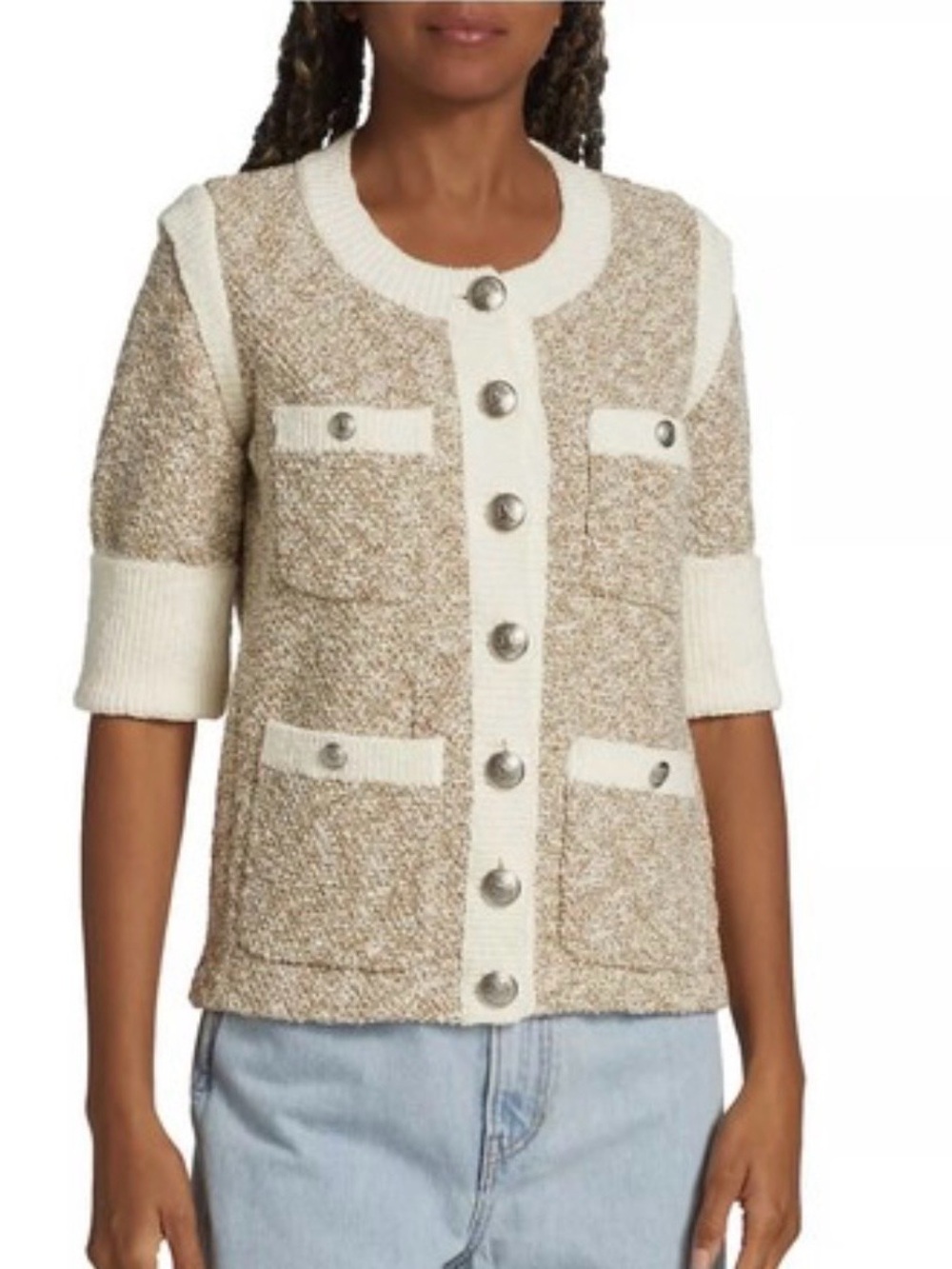 Veronica Beard Kaufman Knit Tweed Jacket Ivory Brown XS